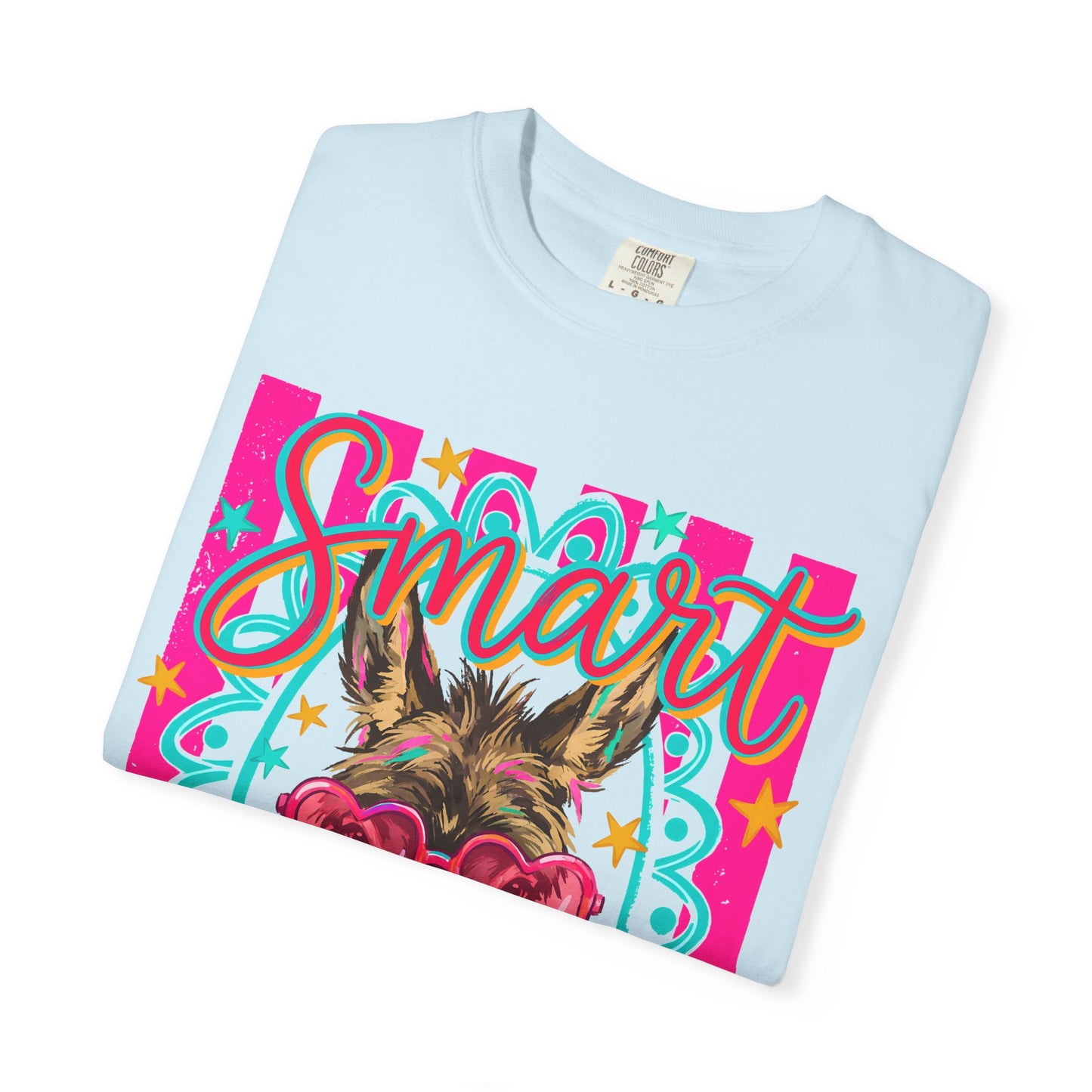 Smart Donkey Graphic T-Shirt – Retro Colorful Mule with Heart Sunglasses