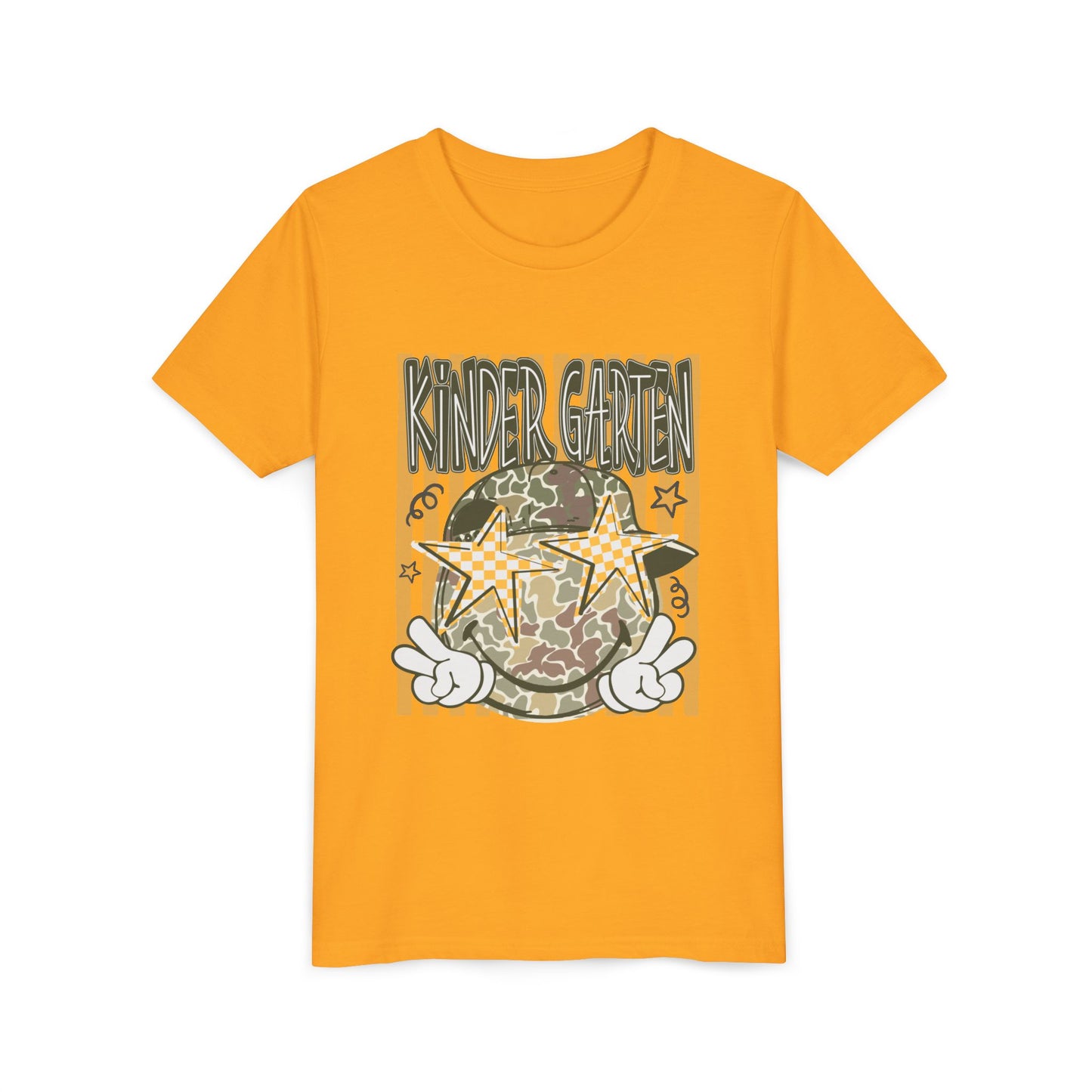 Kindergarten Stars Youth Tee – Camo Globe Graphic Back-to-School Shirt