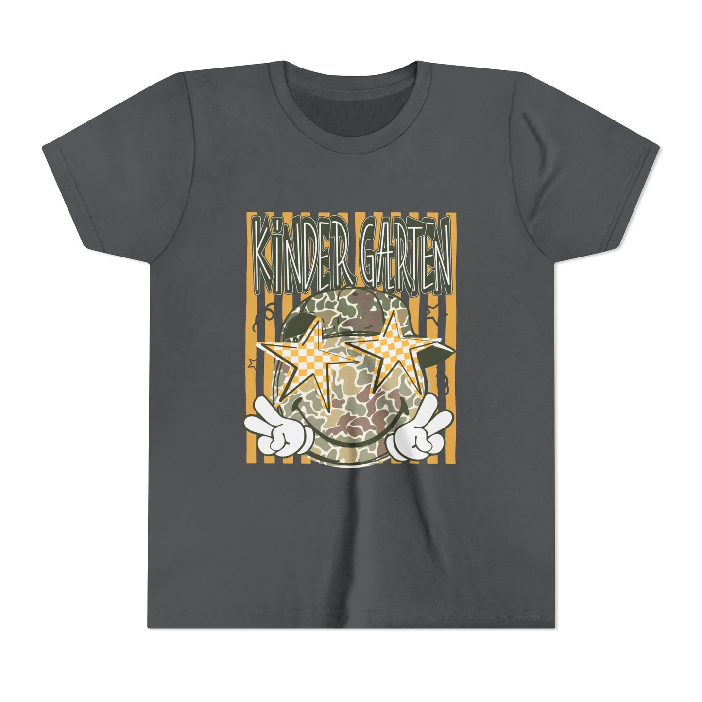Kindergarten Stars Youth Tee – Camo Globe Graphic Back-to-School Shirt