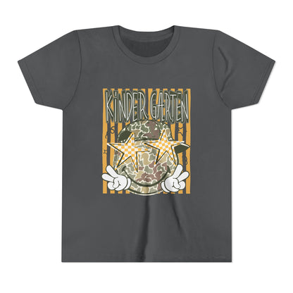 Kindergarten Stars Youth Tee – Camo Globe Graphic Back-to-School Shirt