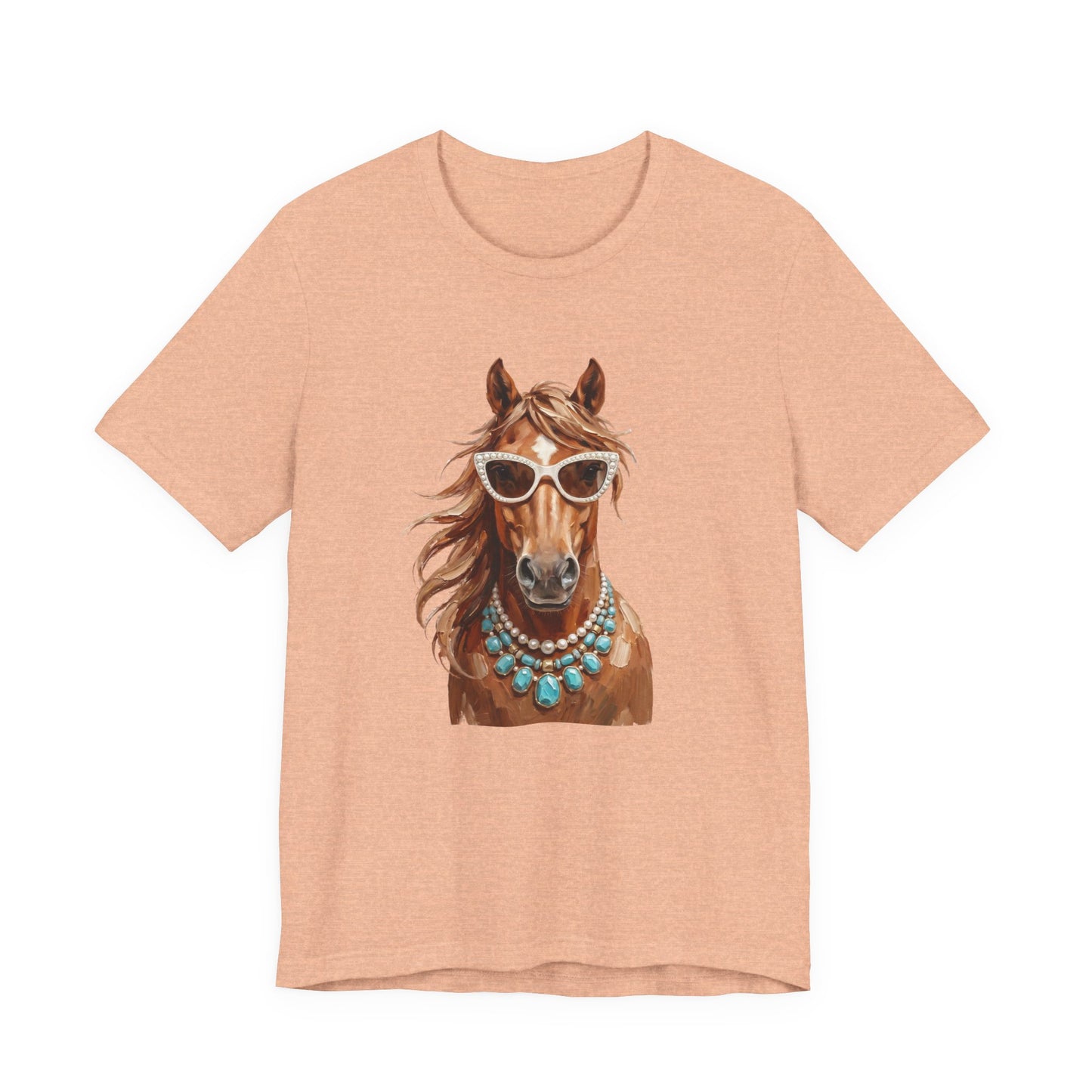 Horse Portrait T‑Shirt — Chic Horse in Sunglasses & Turquoise Necklace