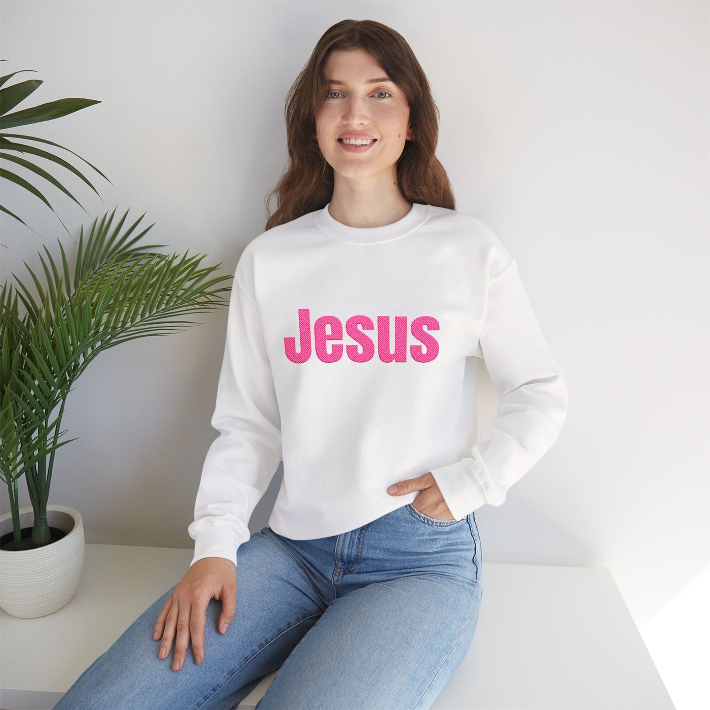 Jesus Pink Glitter Crewneck Sweatshirt