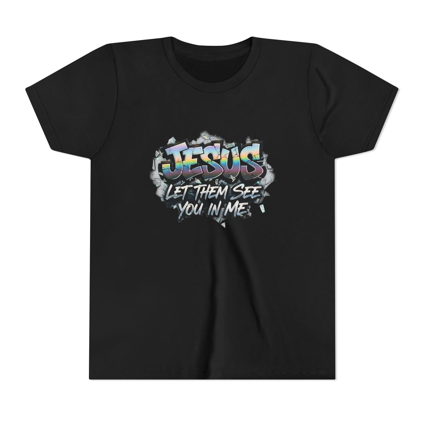 Youth Tee — 'Jesus Let Them See You In Me' Graffiti Christian Shirt