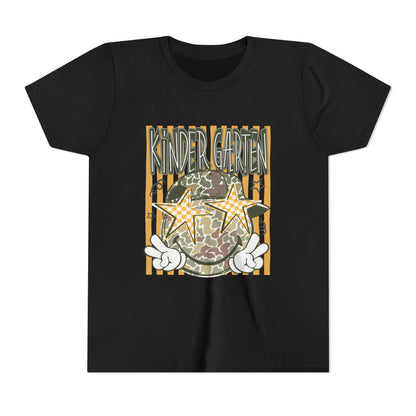 Kindergarten Stars Youth Tee – Camo Globe Graphic Back-to-School Shirt