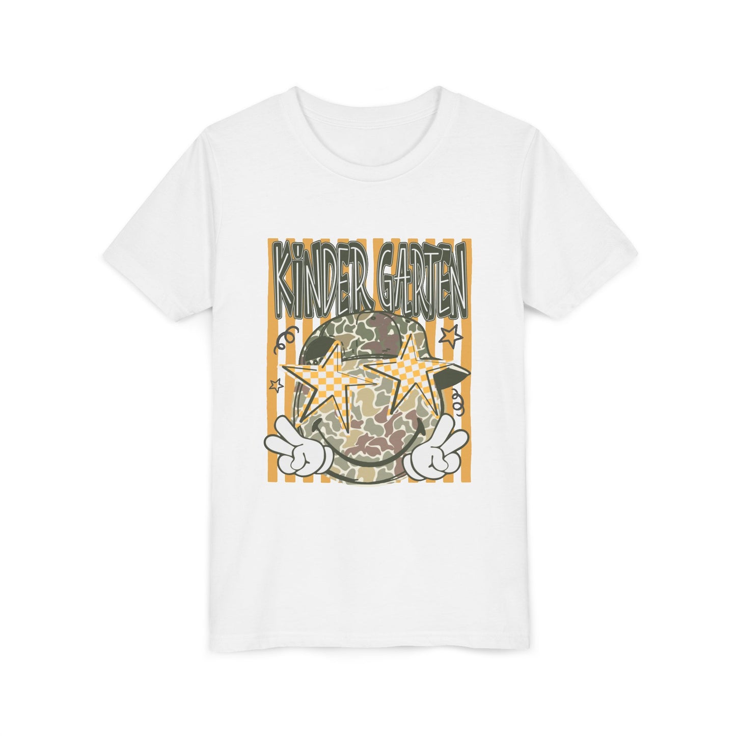Kindergarten Stars Youth Tee – Camo Globe Graphic Back-to-School Shirt