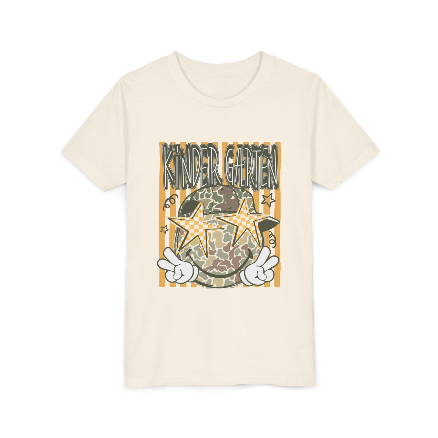 Kindergarten Stars Youth Tee – Camo Globe Graphic Back-to-School Shirt