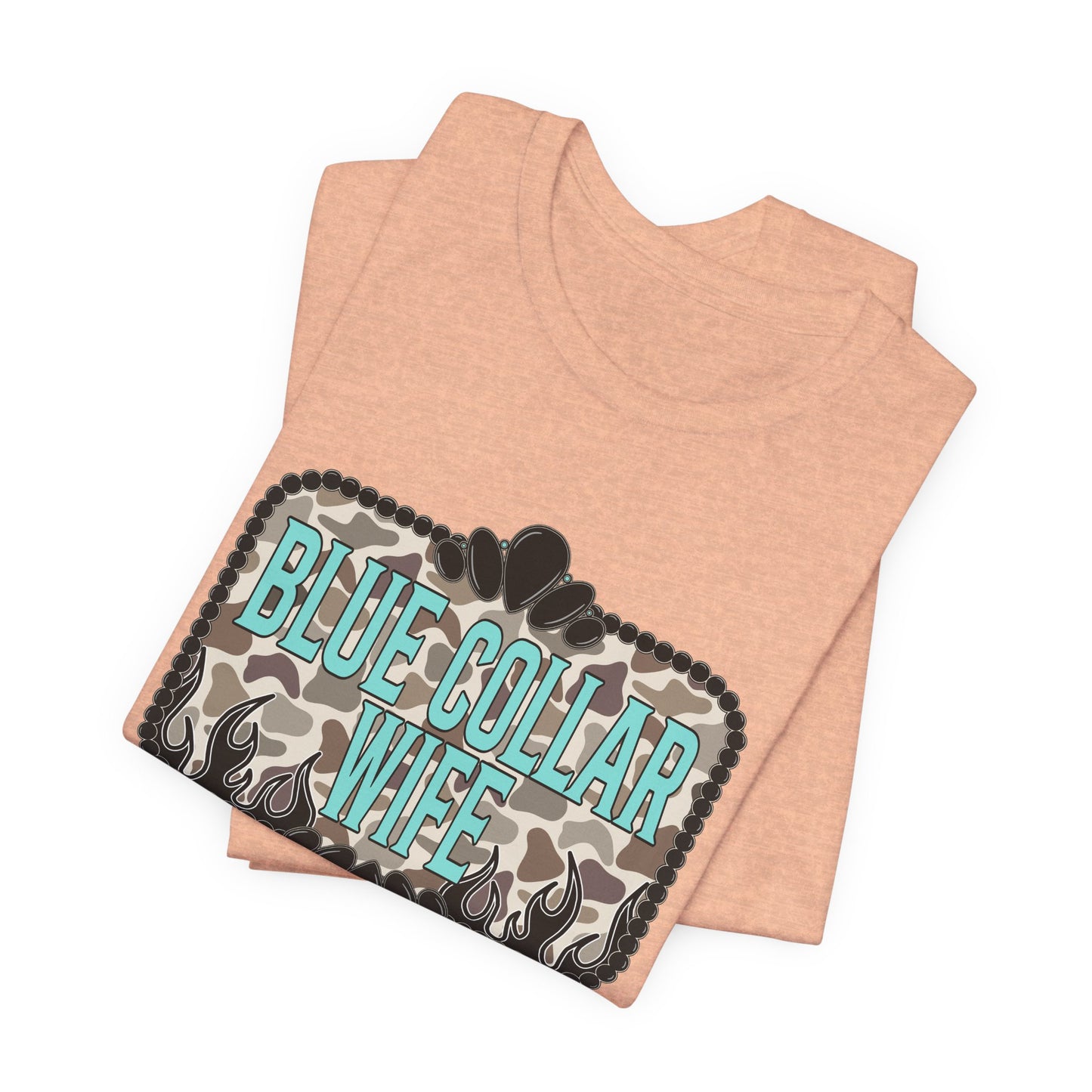 Blue Collar Wife T-Shirt — Rustic Camo Graphic Tee for Pride & Everyday Wear