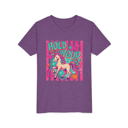 Youth Unicorn Tee "Hold Your" – Colorful Magical Kids T-Shirt