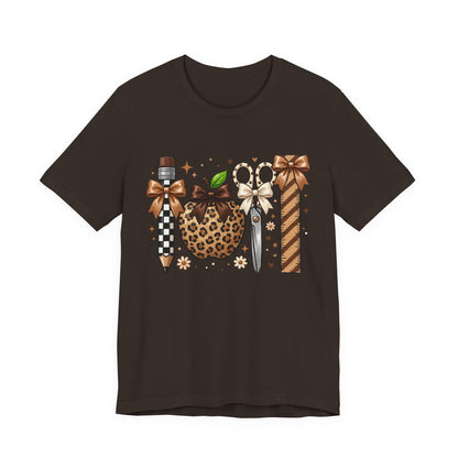 Leopard Apple & School Tools Teacher T‑Shirt — Back to School Graphic Tee