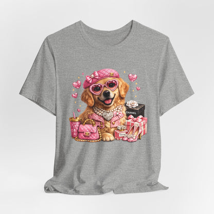 Pink Glam Dog T‑Shirt — Cute Designer Pup with Hearts & Accessories