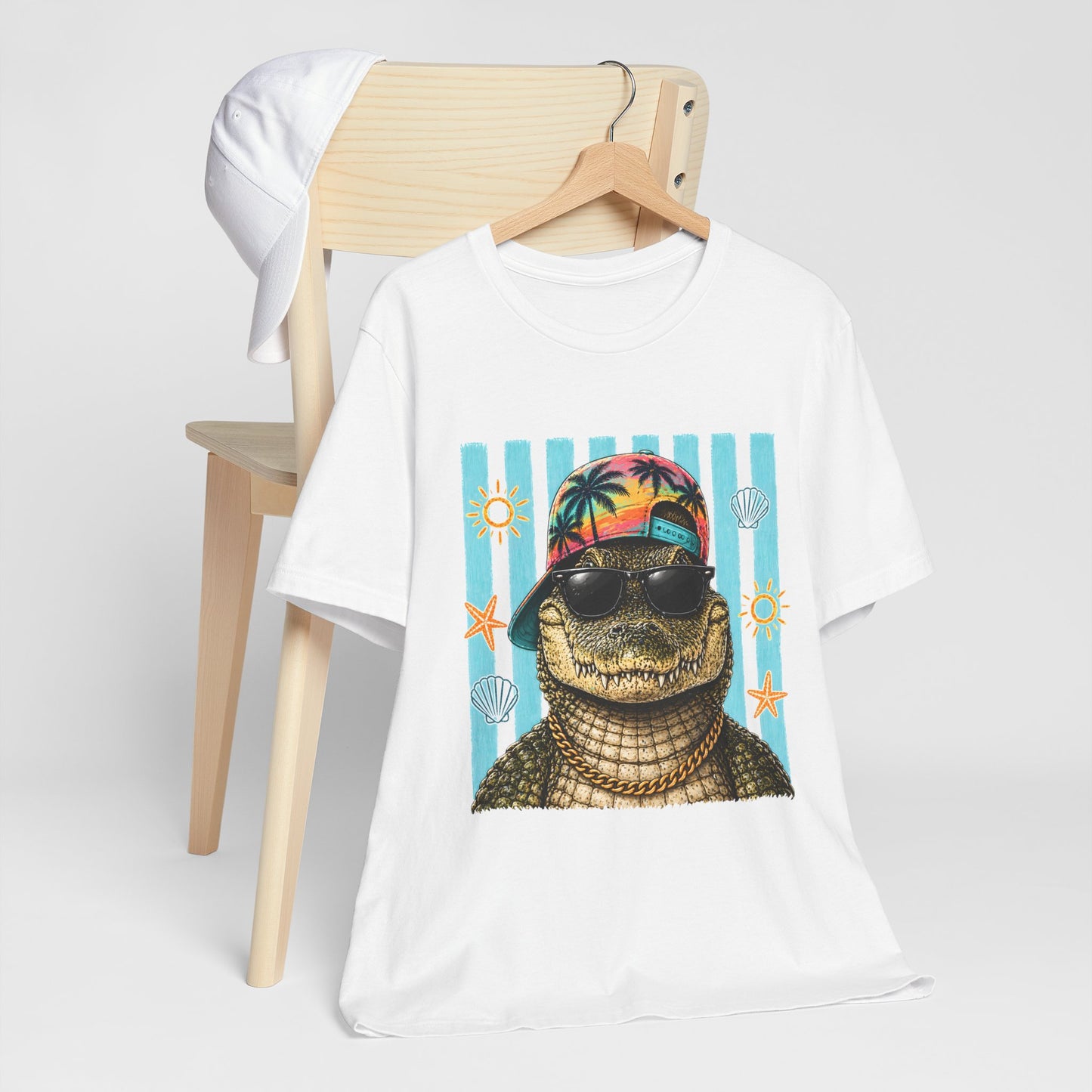 Alligator in Sunglasses Beach Tee — Tropical Summer Graphic T-Shirt