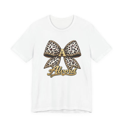 Leopard Bow Monogram Tee — Personalized 'A Alford' Graphic T-Shirt