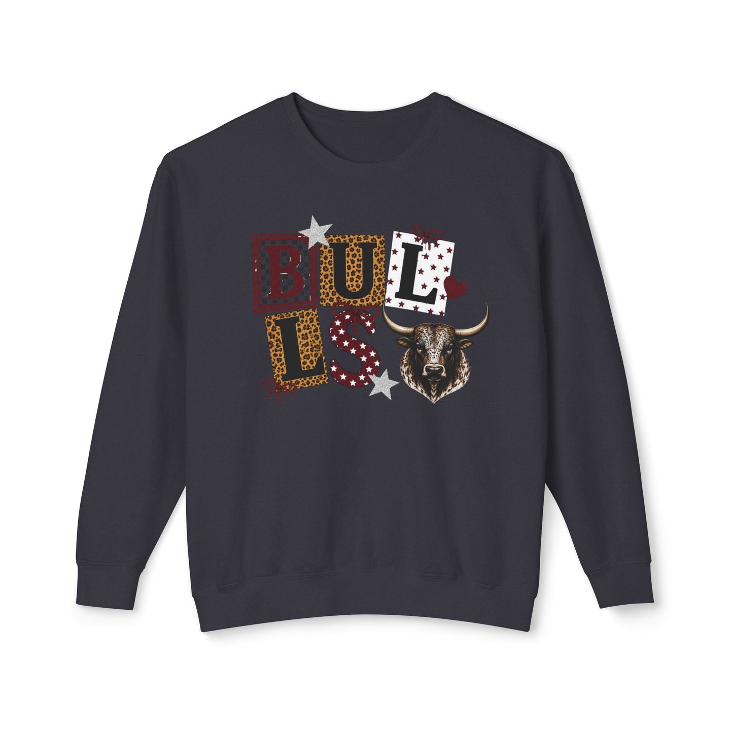 Bullish Western Crewneck Sweatshirt — 'BULLS' Graphic with Leopard Print & Longhorn