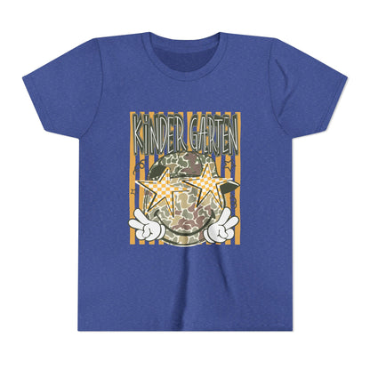 Kindergarten Stars Youth Tee – Camo Globe Graphic Back-to-School Shirt