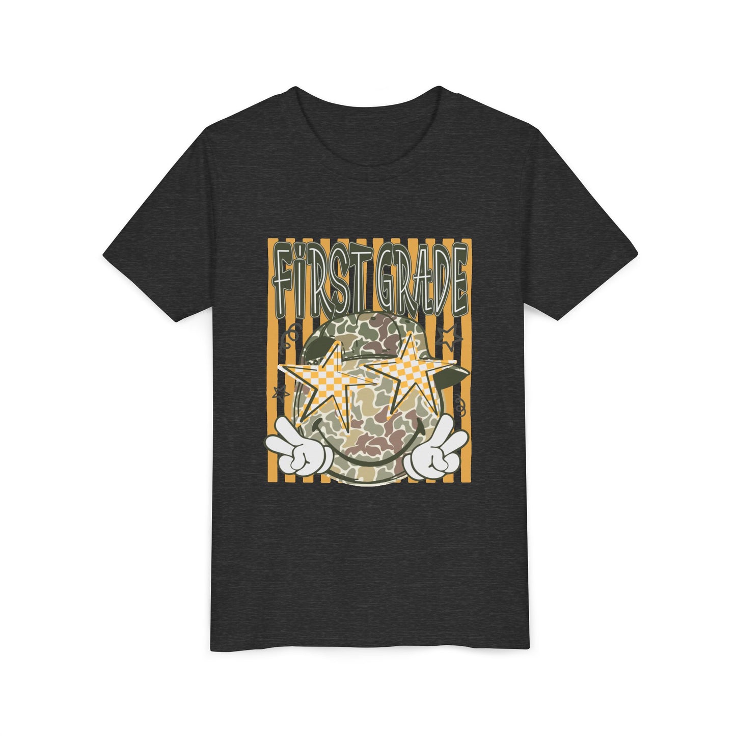 First Grade Camo Stars Youth Tee - Back to School Kids T-Shirt