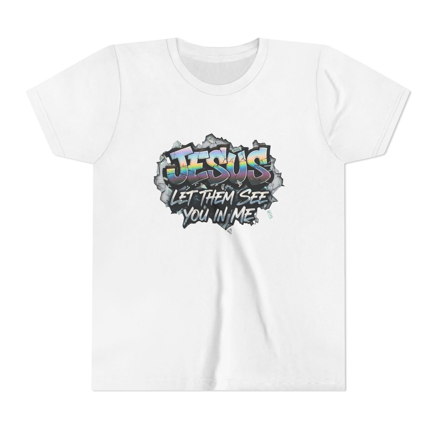 Youth Tee — 'Jesus Let Them See You In Me' Graffiti Christian Shirt