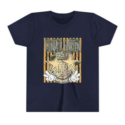 Kindergarten Stars Youth Tee – Camo Globe Graphic Back-to-School Shirt