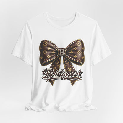 Bridgeport Bow Graphic Tee — Stylish Script Logo Casual Shirt