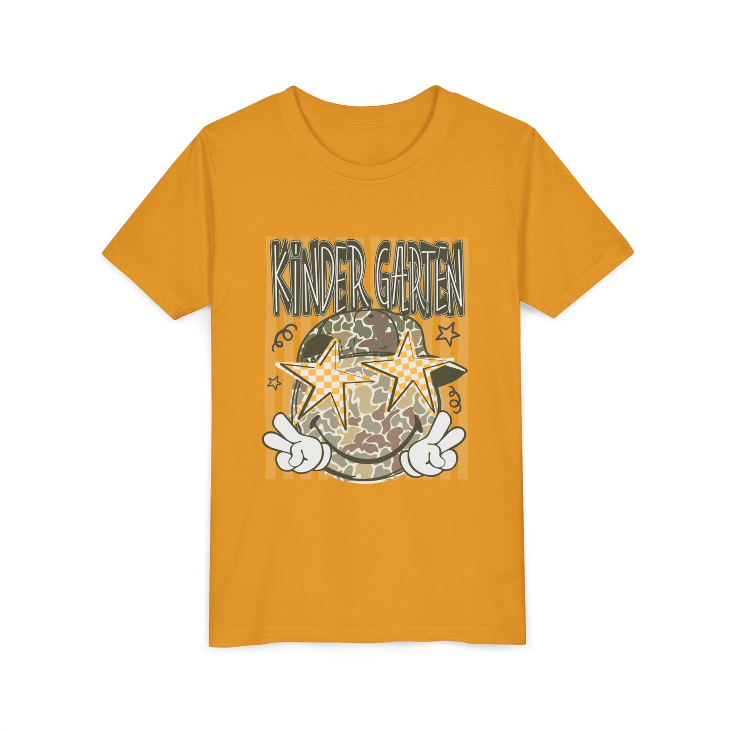 Kindergarten Stars Youth Tee – Camo Globe Graphic Back-to-School Shirt