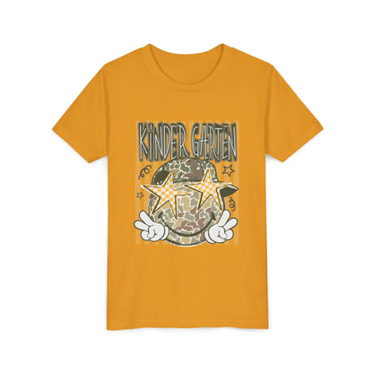 Kindergarten Stars Youth Tee – Camo Globe Graphic Back-to-School Shirt