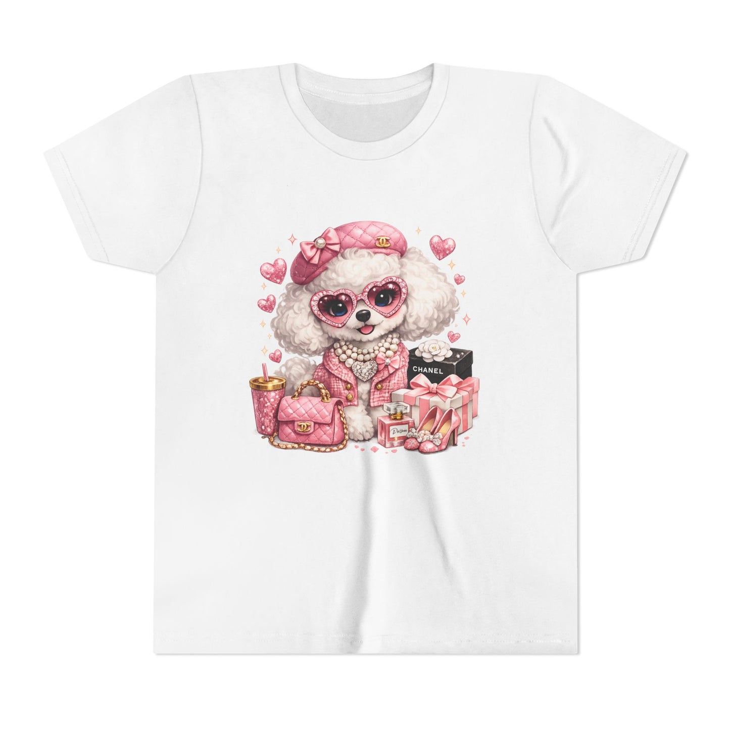 Cute Pink Poodle Fashion Kids Tee – Girly Puppy with Sunglasses & Gifts
