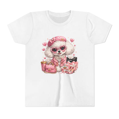 Cute Pink Poodle Fashion Kids Tee – Girly Puppy with Sunglasses & Gifts