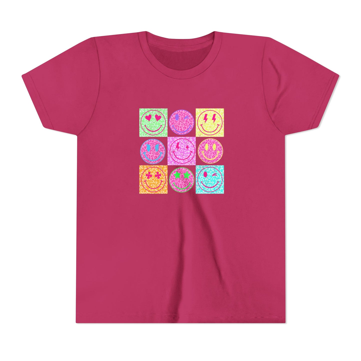 Youth Tee — Colorful Retro Smiley Grid Tee