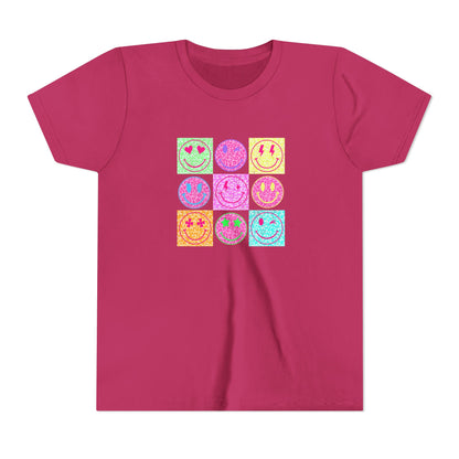 Youth Tee — Colorful Retro Smiley Grid Tee