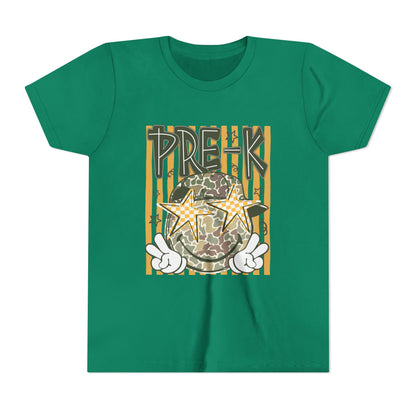 Pre-K Kids Tee — Camo Smiley Star Preschool Shirt for Boys & Girls