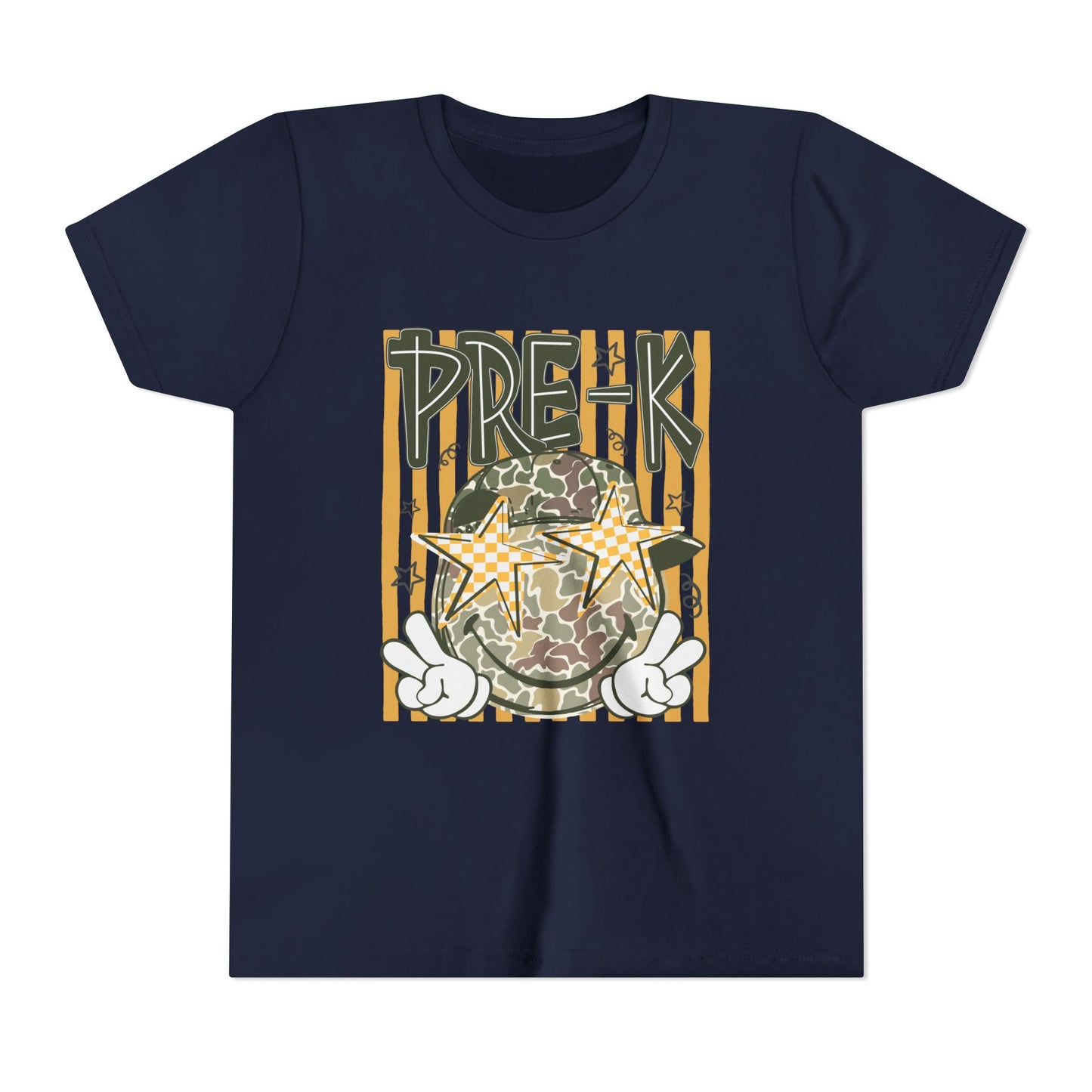 Pre-K Kids Tee — Camo Smiley Star Preschool Shirt for Boys & Girls