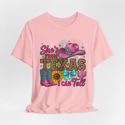 Texas Graphic Tee "She's From Texas I Can Tell" - Cowgirl Boots & Hat Shirt