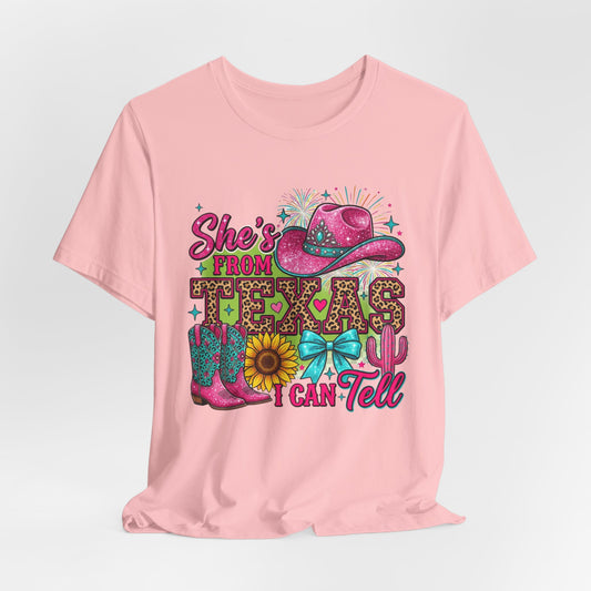 Texas Graphic Tee "She's From Texas I Can Tell" - Cowgirl Boots & Hat Shirt