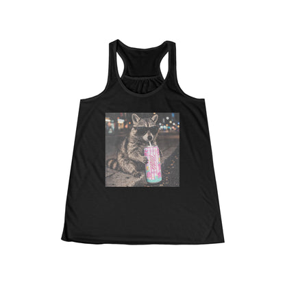Raccoon with Sparkle Drink Tank Top – Cute Nightlife Animal Graphic Women's Racerback