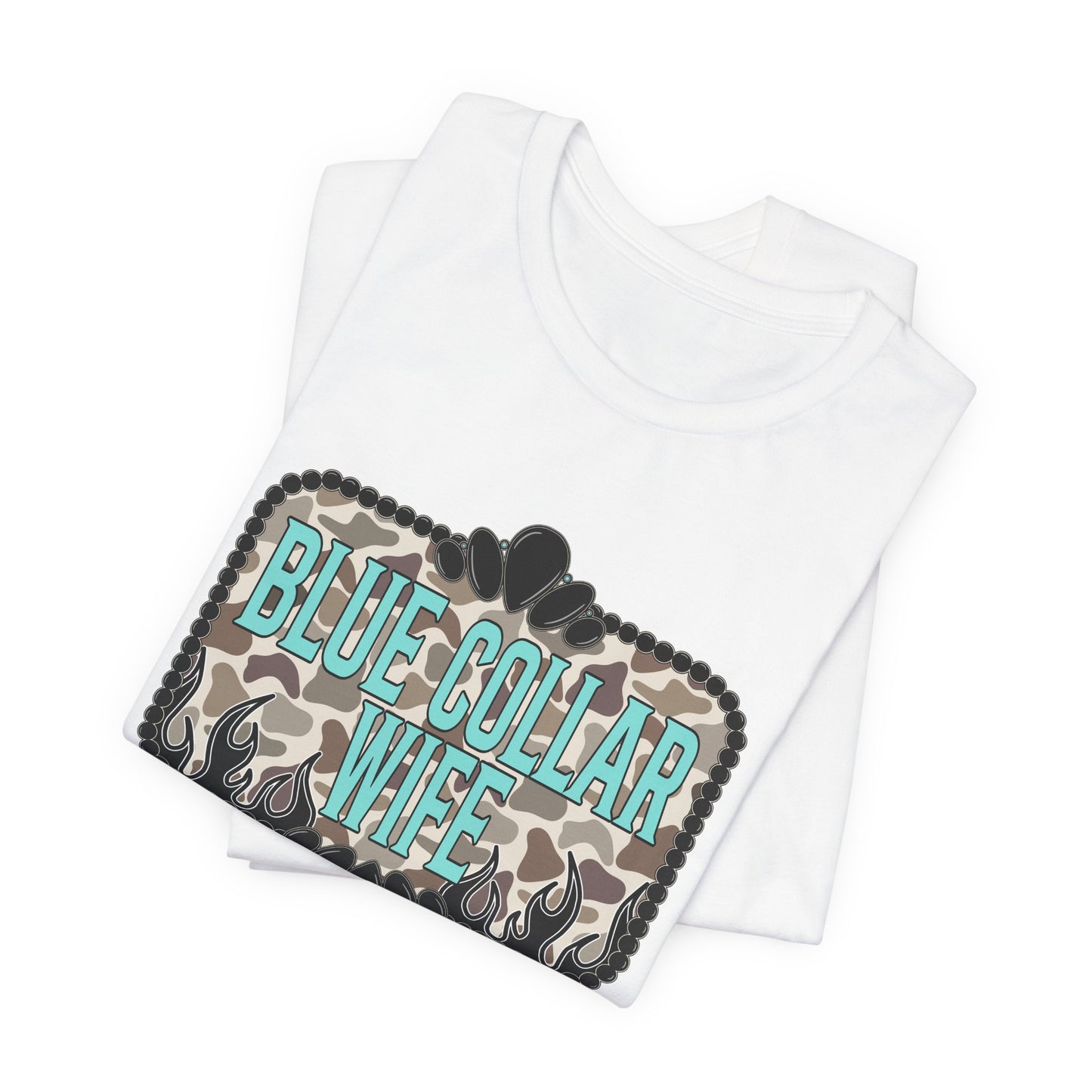 Blue Collar Wife T-Shirt — Rustic Camo Graphic Tee for Pride & Everyday Wear