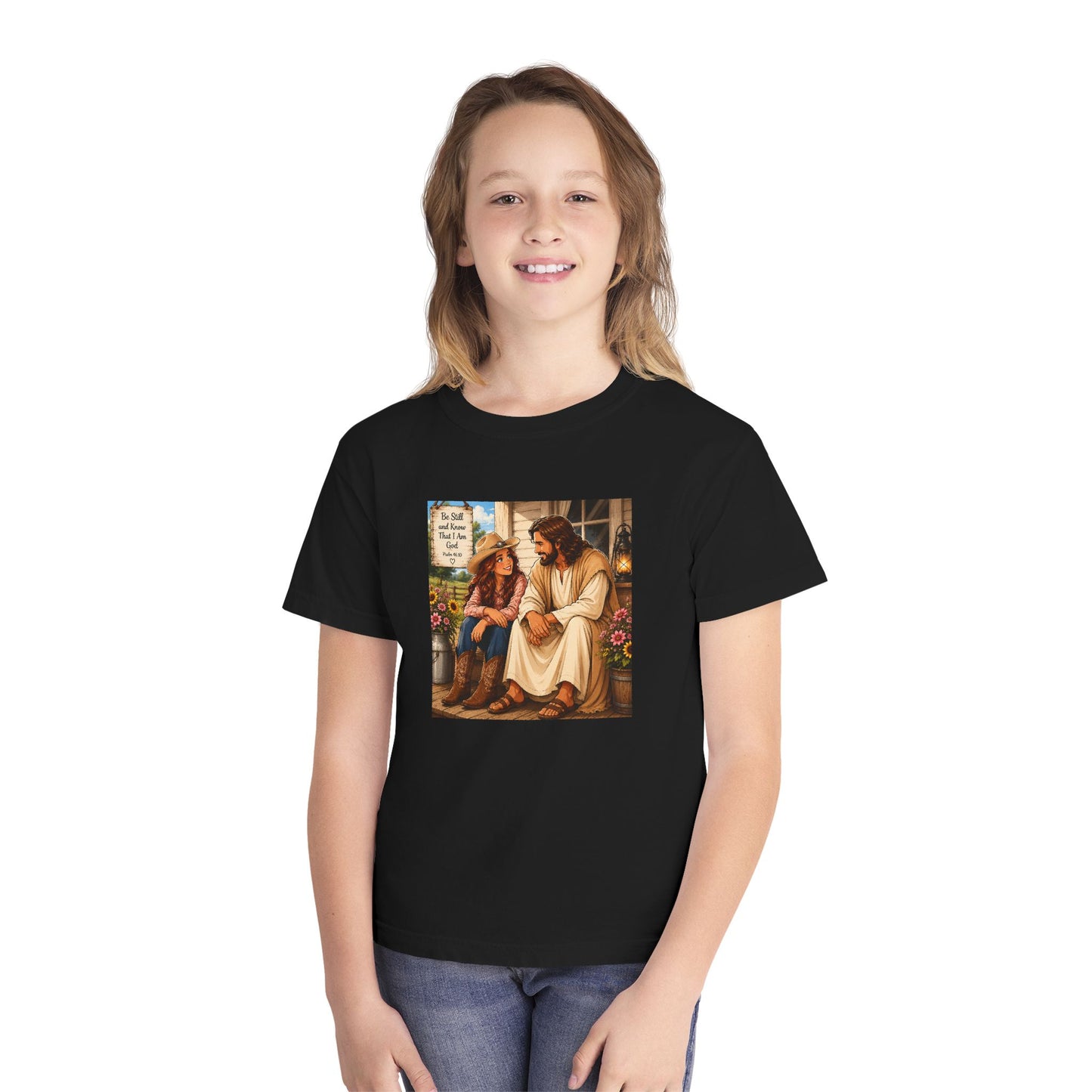 Youth Tee — Jesus and Cowboy Kid "I Am With You" Inspirational Christian Shirt