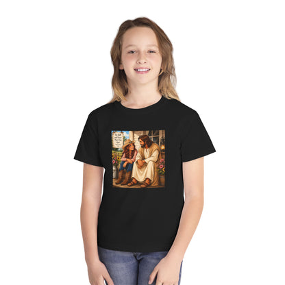 Youth Tee — Jesus and Cowboy Kid "I Am With You" Inspirational Christian Shirt