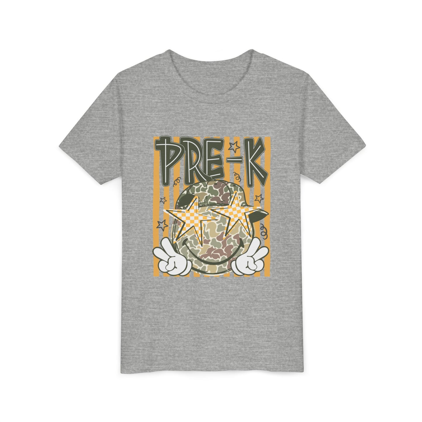Pre-K Kids Tee — Camo Smiley Star Preschool Shirt for Boys & Girls