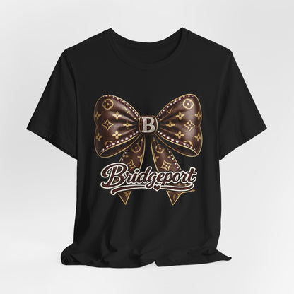 Bridgeport Bow Graphic Tee — Stylish Script Logo Casual Shirt