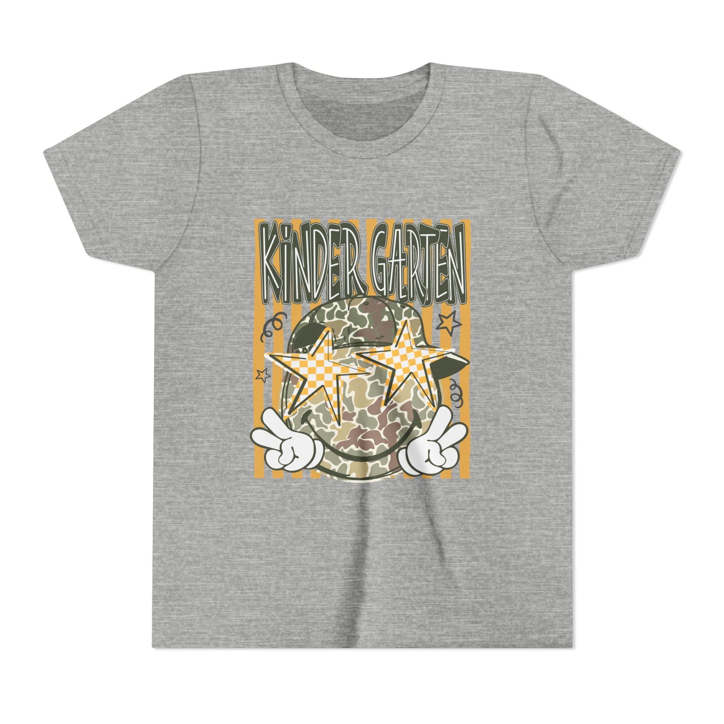 Kindergarten Stars Youth Tee – Camo Globe Graphic Back-to-School Shirt
