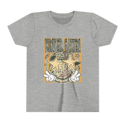 Kindergarten Stars Youth Tee – Camo Globe Graphic Back-to-School Shirt