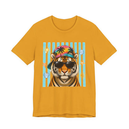 Tiger in Shades Beach T-Shirt – Tropical Vacation Graphic Tee