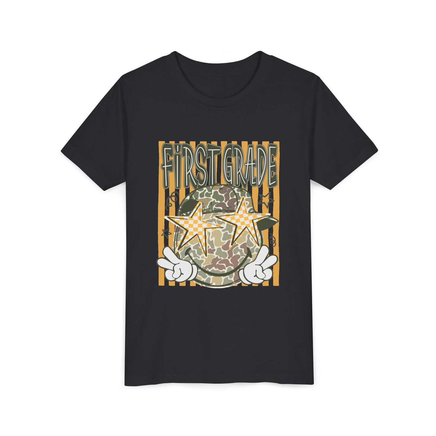First Grade Camo Stars Youth Tee - Back to School Kids T-Shirt