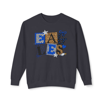 Eagles Patchwork Crewneck Sweatshirt – Blue & Leopard College Spirit
