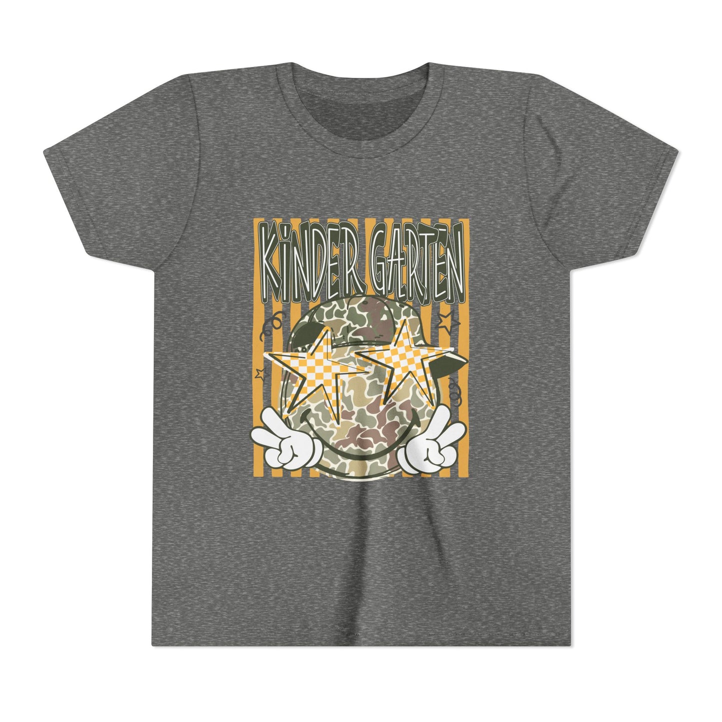 Kindergarten Stars Youth Tee – Camo Globe Graphic Back-to-School Shirt