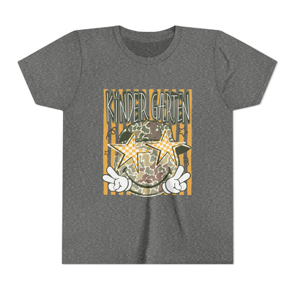 Kindergarten Stars Youth Tee – Camo Globe Graphic Back-to-School Shirt