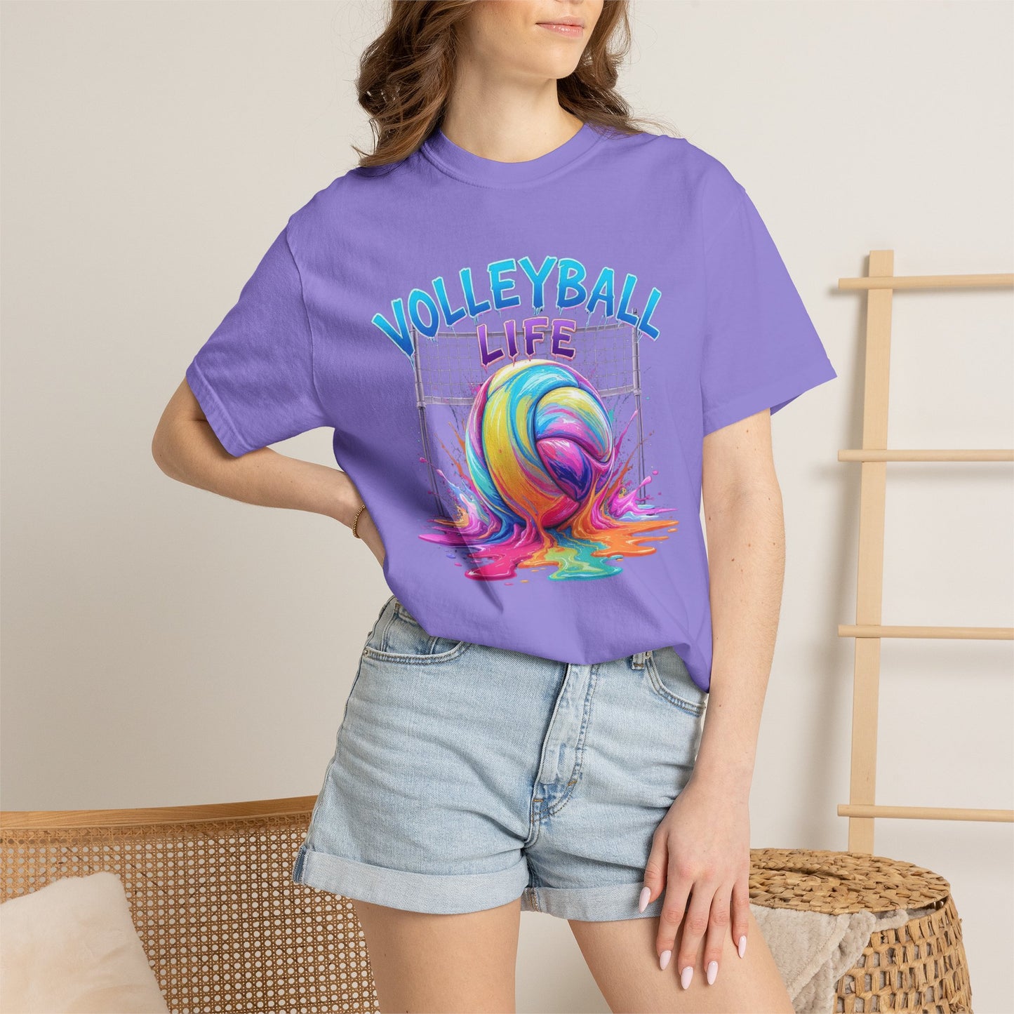 Volleyball Life T-Shirt — Colorful Paint Splash Volleyball Tee