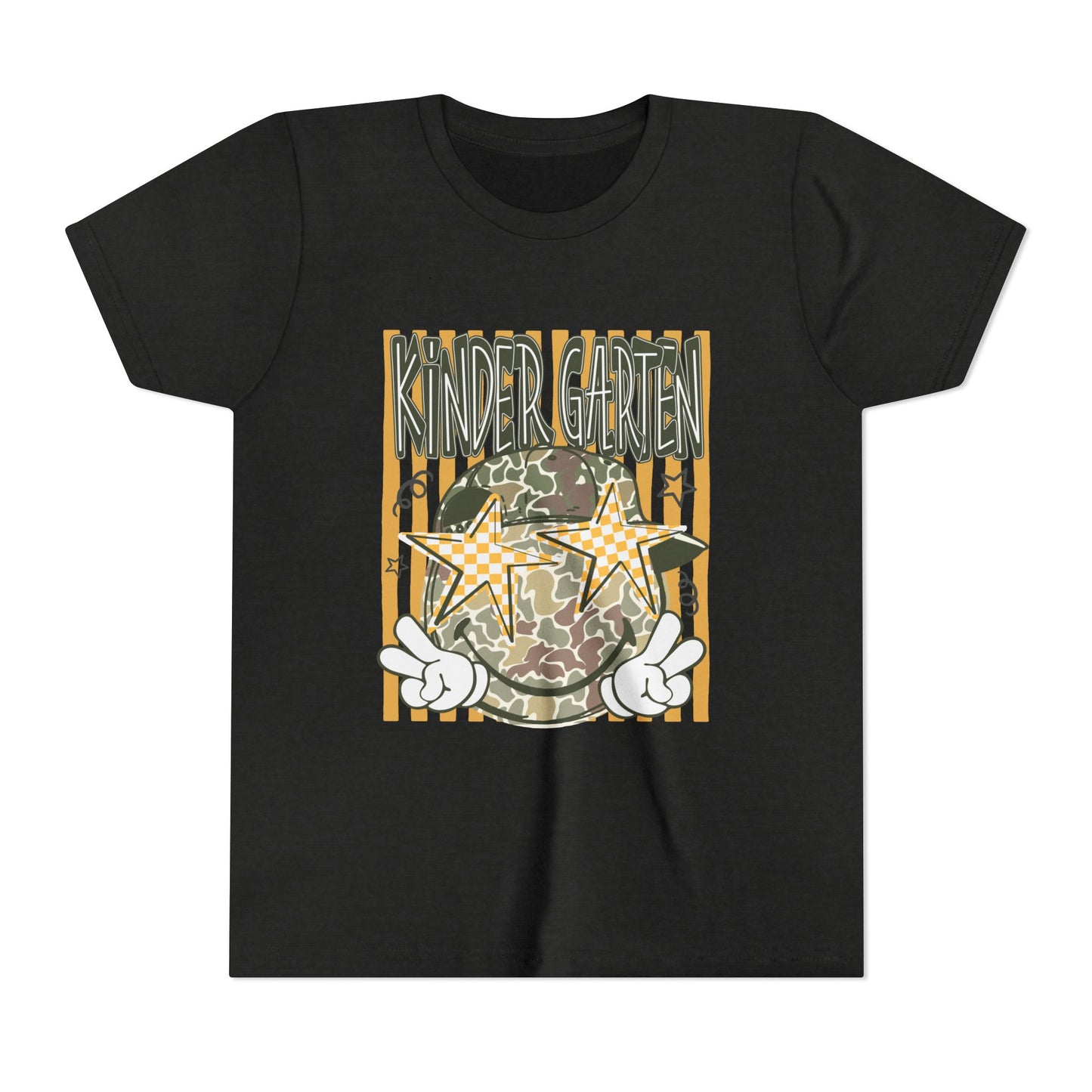 Kindergarten Stars Youth Tee – Camo Globe Graphic Back-to-School Shirt