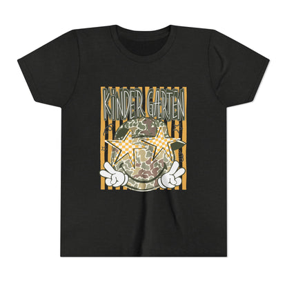 Kindergarten Stars Youth Tee – Camo Globe Graphic Back-to-School Shirt