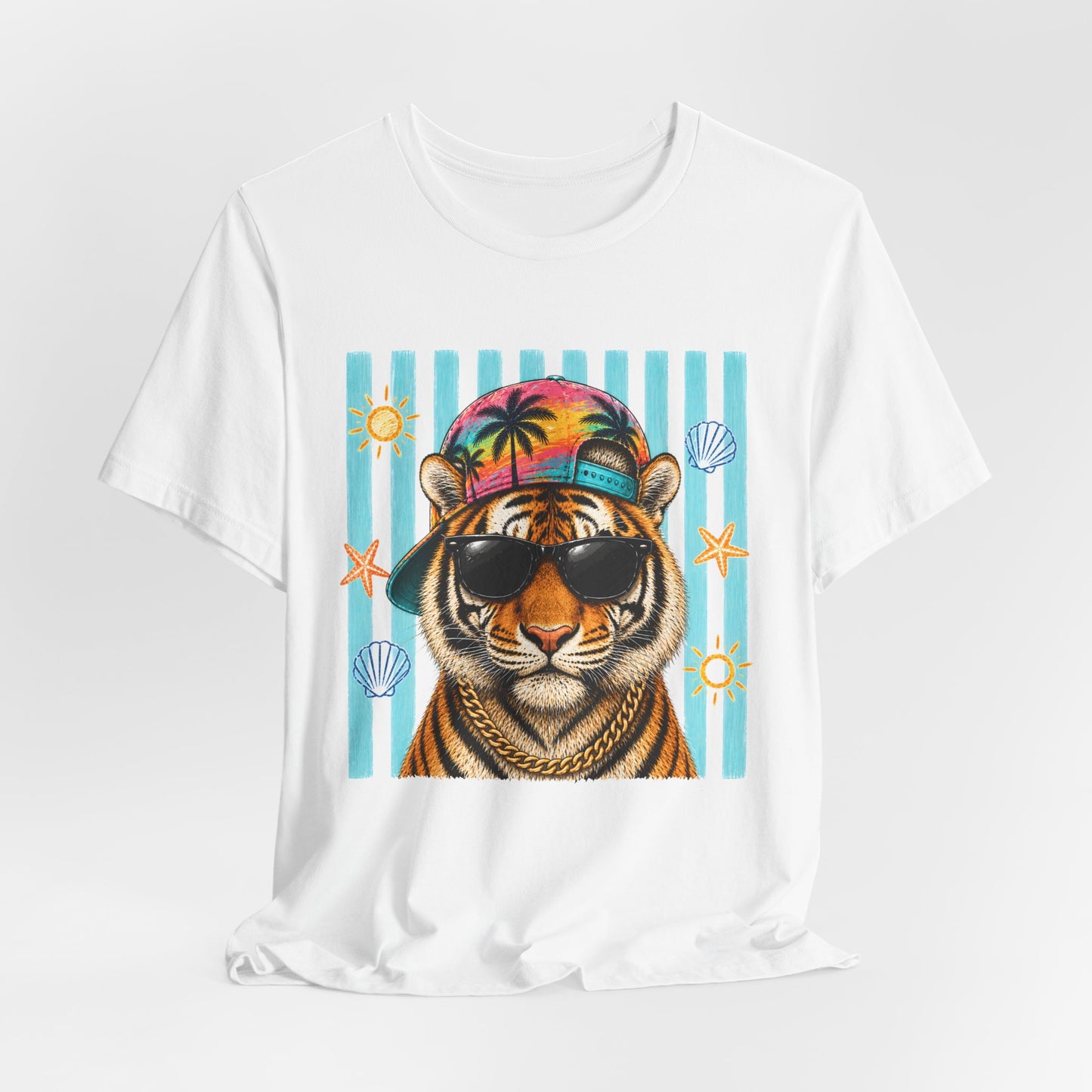 Tiger in Shades Beach T-Shirt – Tropical Vacation Graphic Tee