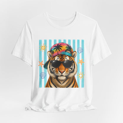 Tiger in Shades Beach T-Shirt – Tropical Vacation Graphic Tee